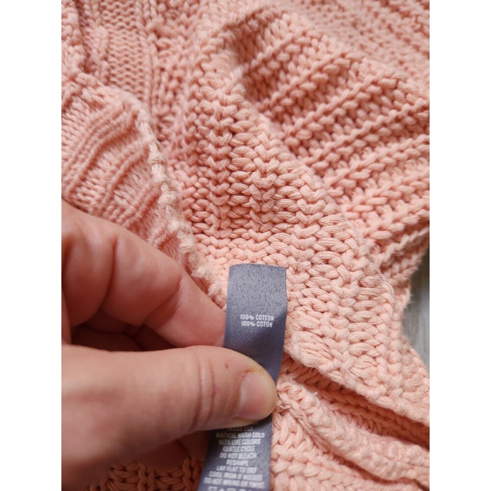 Aerie Chunky Knit Pink Sweater Crop Wide Sleeve Scalloped Hem Oversized Sz S EUC - Picture 4 of 8